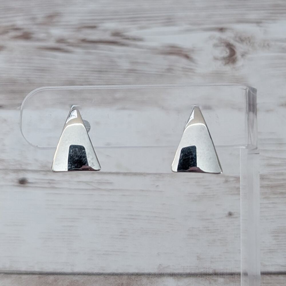 Vintage Clip On Earrings Triangle Shape Silver Tone Dainty 5/8"